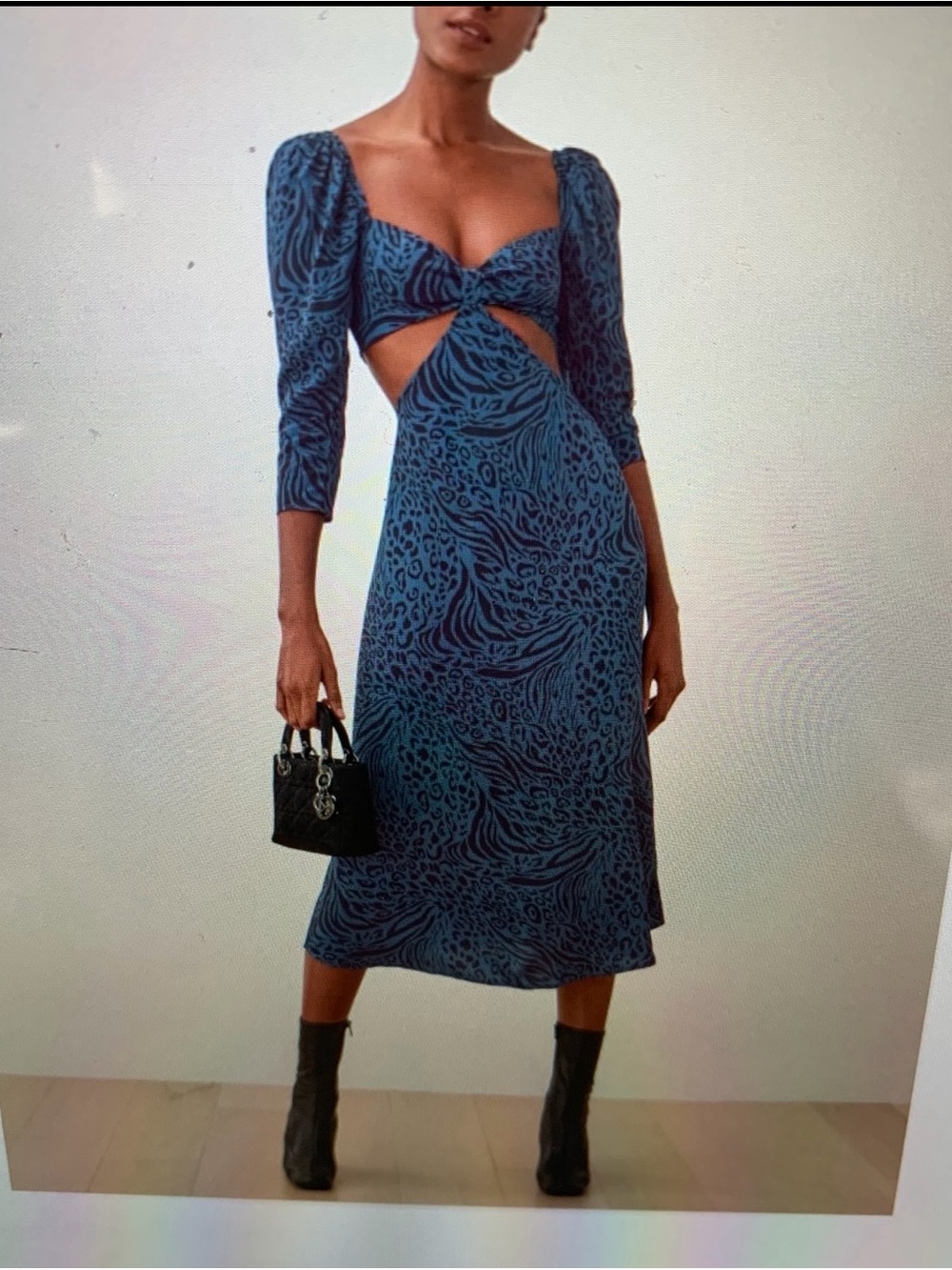 Reformation blue cheetah-Print Cutout Midi Dress